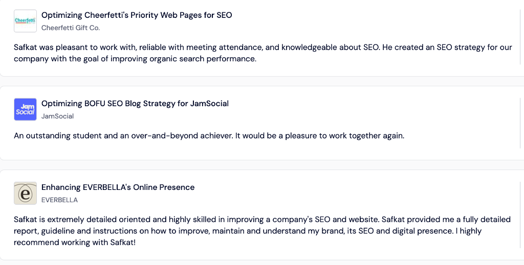 All Verified Client Reviews for Safkat Hossain